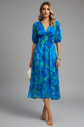 Mia | Elegant Floral Midi Dress with Puff Sleeves 0