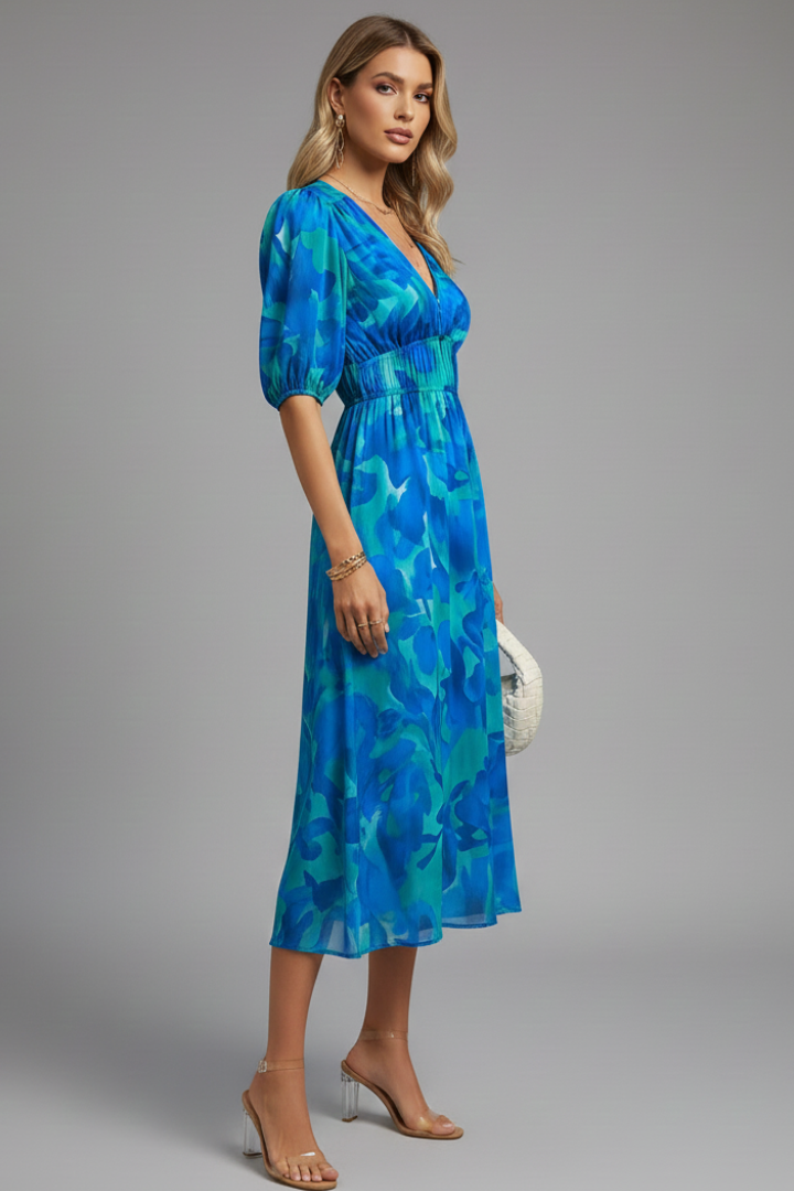 Mia | Elegant Floral Midi Dress with Puff Sleeves 1