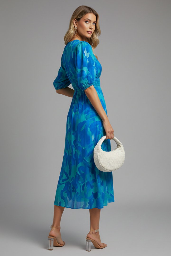 Mia | Elegant Floral Midi Dress with Puff Sleeves 3