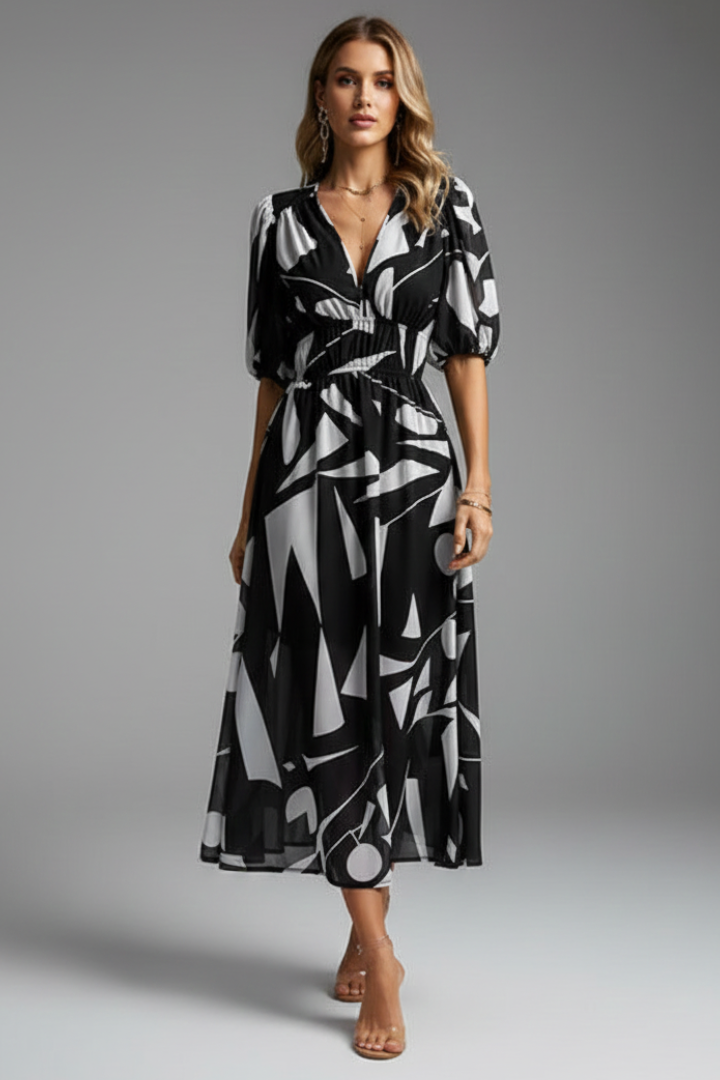 Mia | Elegant Floral Midi Dress with Puff Sleeves 5