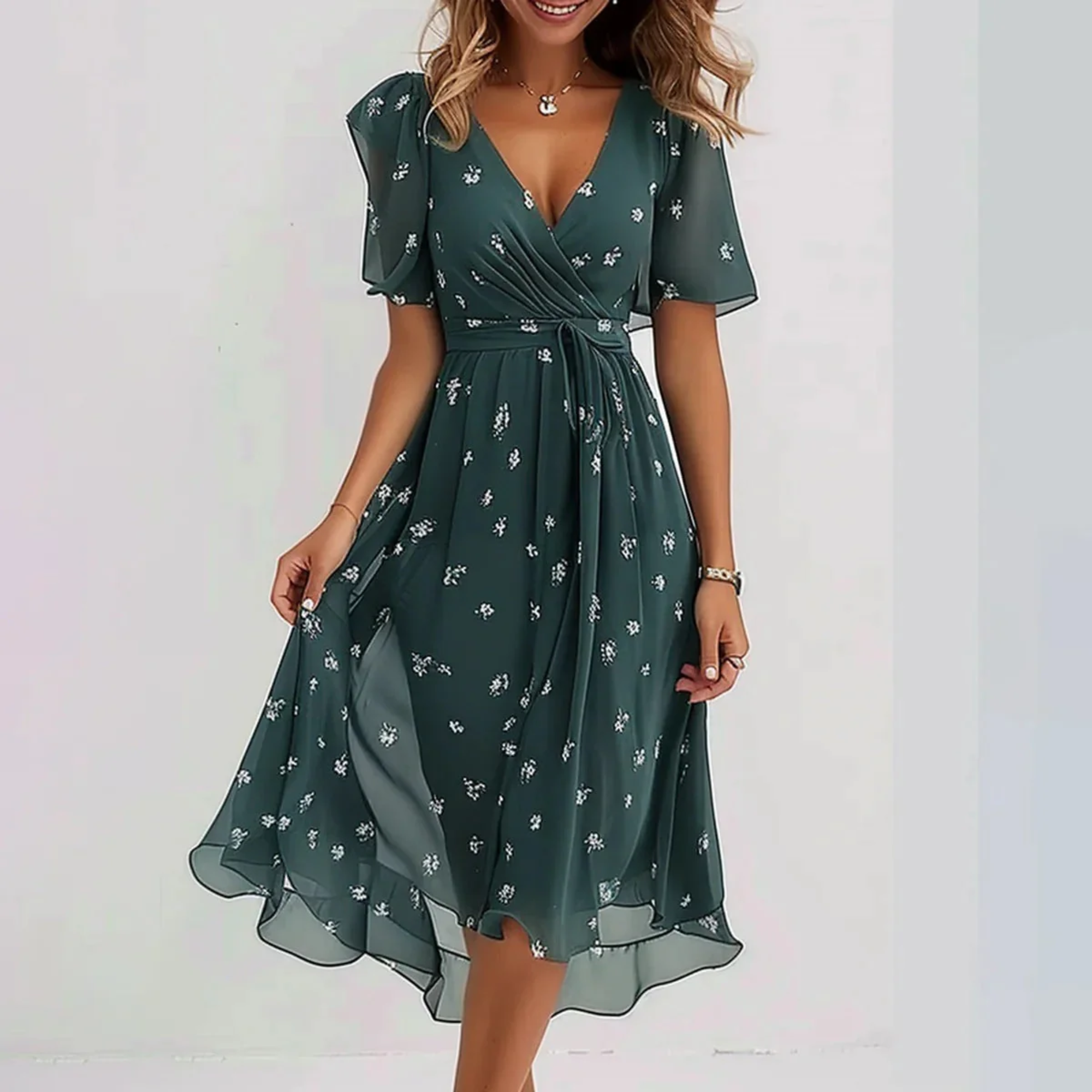 Mia | Elegant Floral Wrap Summer Dress 0