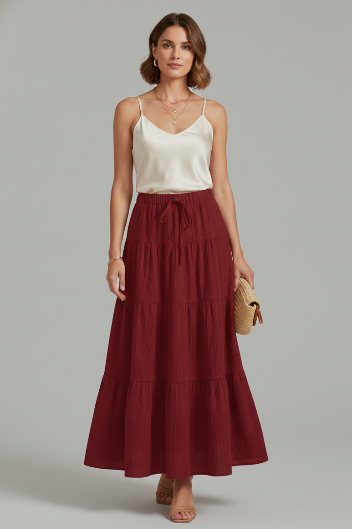 Mia | Elegant Flowing Tiered Maxi Skirt with Elastic Waist 0