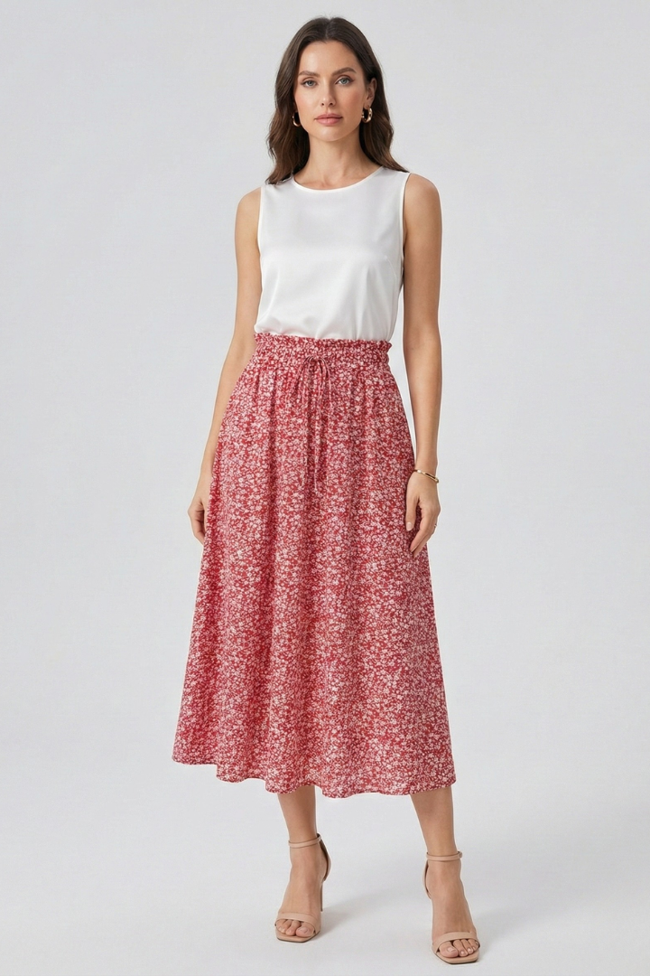 Mia | Elegant High-Rise Midi Skirt with Adjustable Drawstring 0