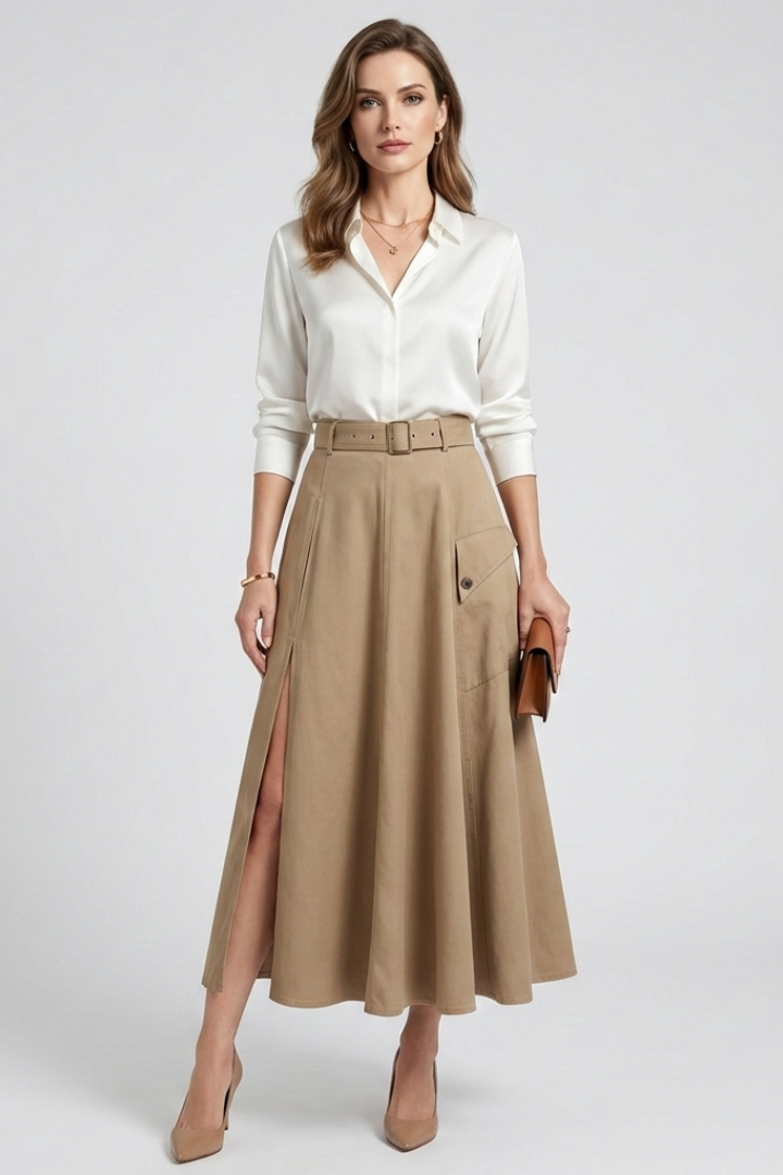 Mia | Elegant High Slit Maxi Skirt with Pockets 0