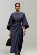 Mia | Elegant Midi Dress with Wide Sleeves and Belted Waist 0