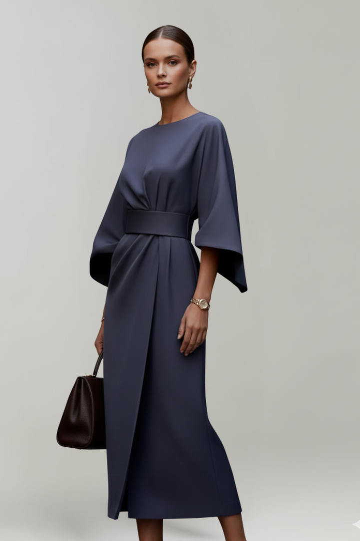 Mia | Elegant Midi Dress with Wide Sleeves and Belted Waist 1
