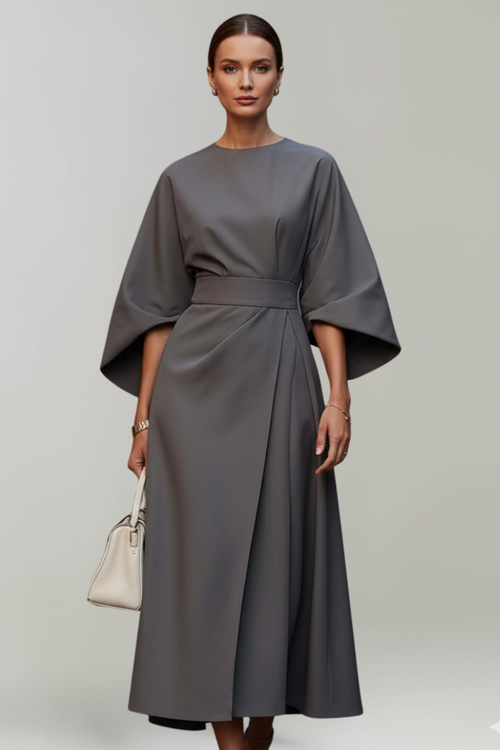 Mia | Elegant Midi Dress with Wide Sleeves and Belted Waist 10