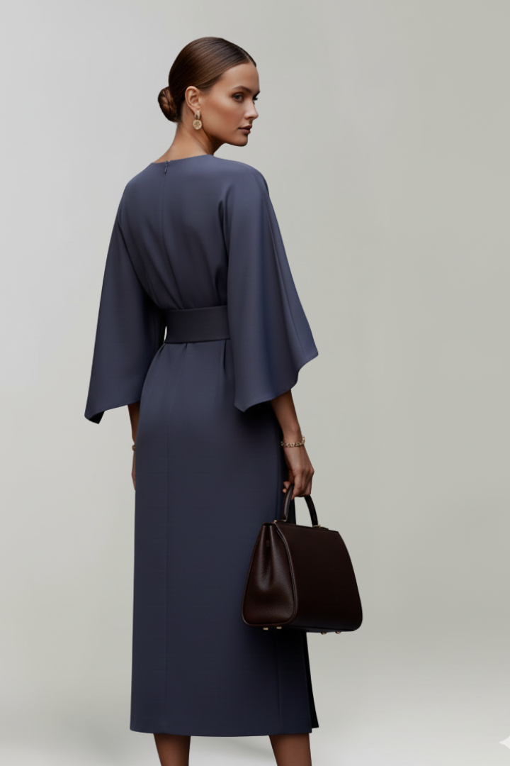 Mia | Elegant Midi Dress with Wide Sleeves and Belted Waist 2