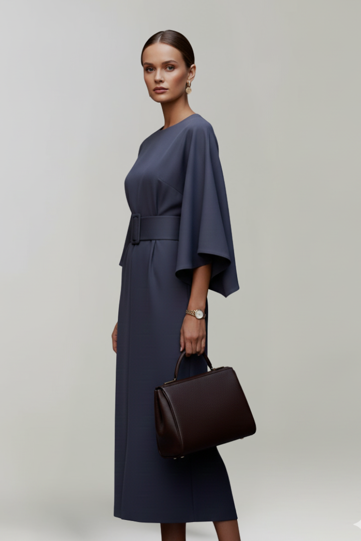 Mia | Elegant Midi Dress with Wide Sleeves and Belted Waist 3
