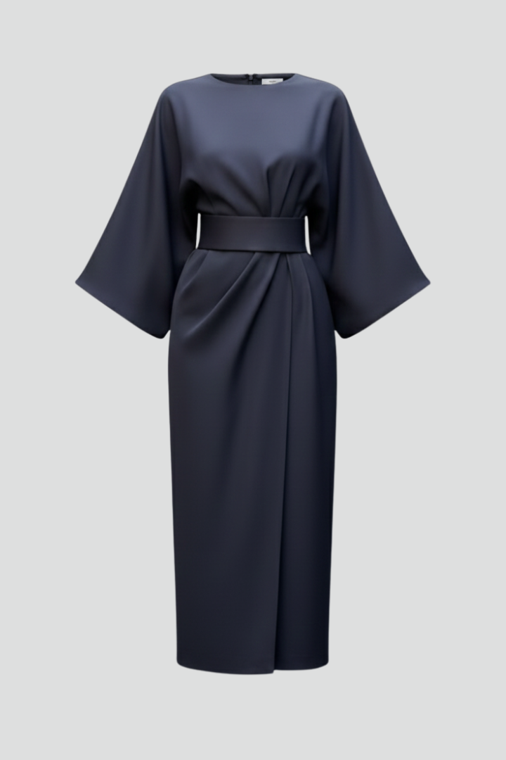 Mia | Elegant Midi Dress with Wide Sleeves and Belted Waist 4