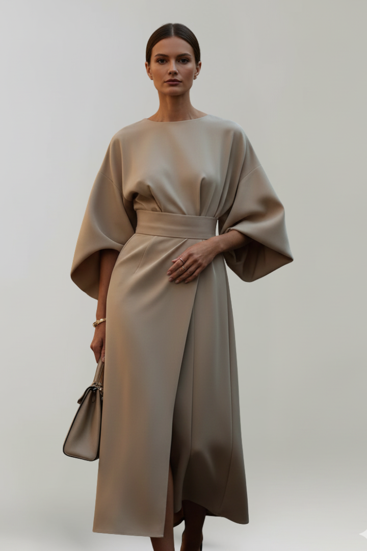 Mia | Elegant Midi Dress with Wide Sleeves and Belted Waist 5