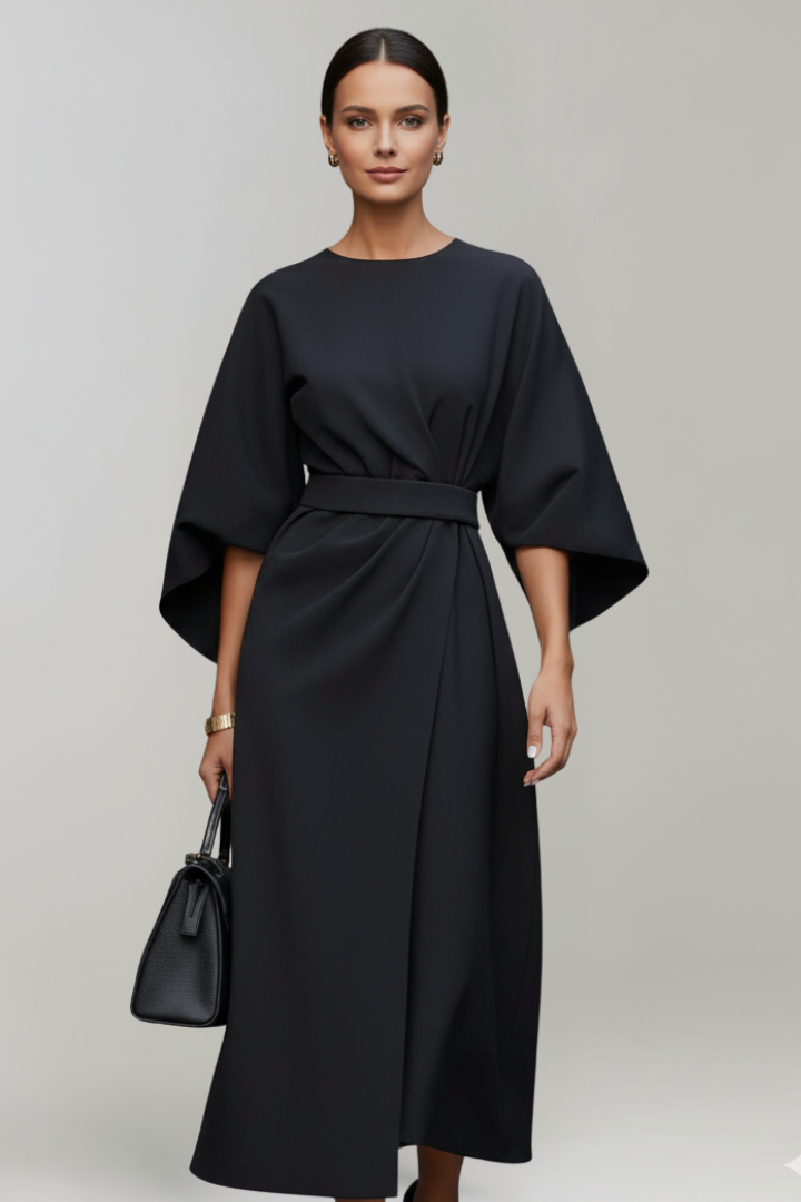 Mia | Elegant Midi Dress with Wide Sleeves and Belted Waist 6