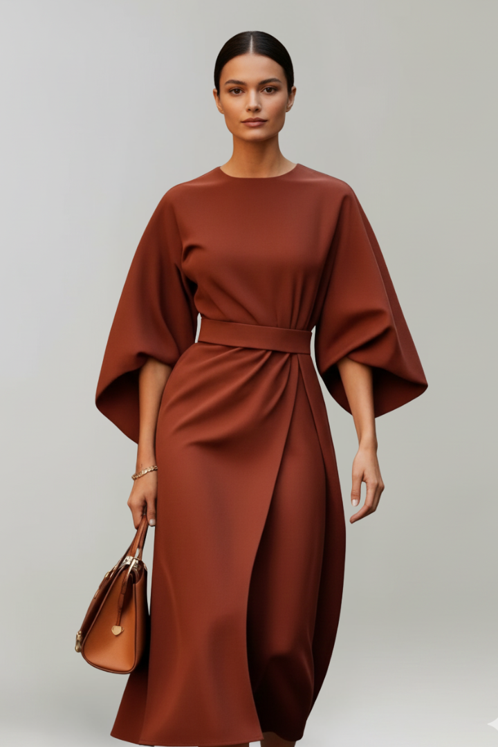 Mia | Elegant Midi Dress with Wide Sleeves and Belted Waist 7
