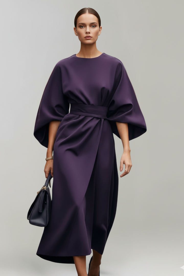 Mia | Elegant Midi Dress with Wide Sleeves and Belted Waist 8