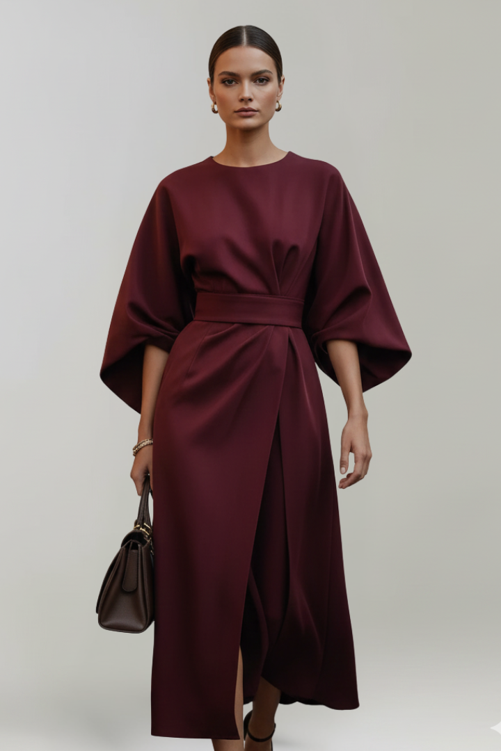 Mia | Elegant Midi Dress with Wide Sleeves and Belted Waist 9