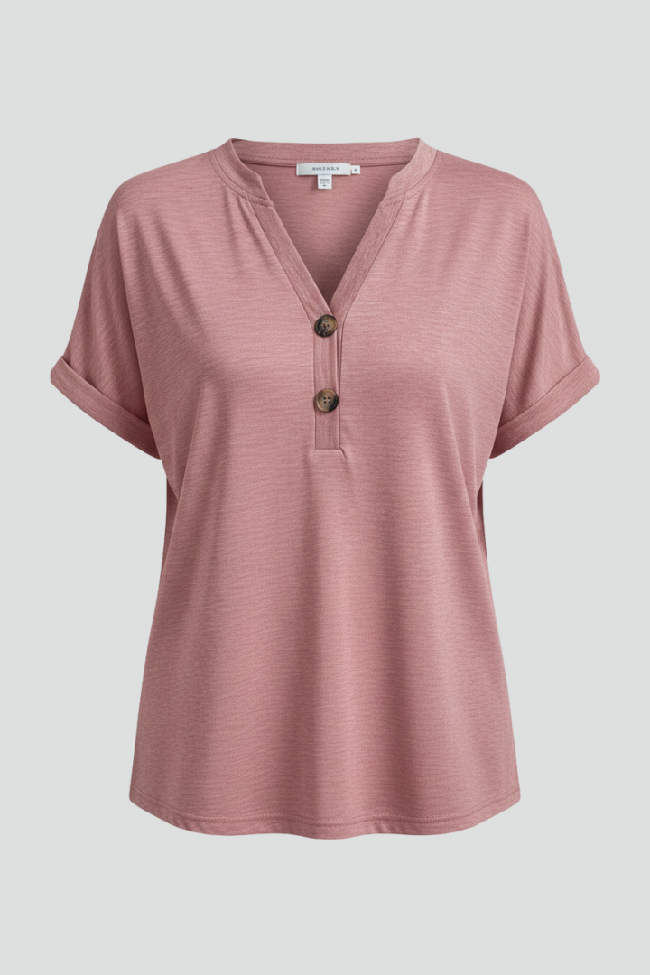 Mia | Elegant Textured Button T-Shirt with V-Neckline 4