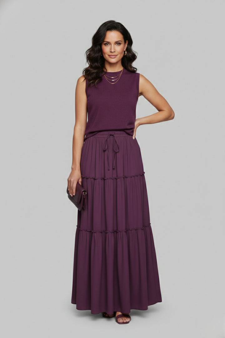 Mia | Elegant Tiered Maxi Skirt with Stretchy Waistband 0