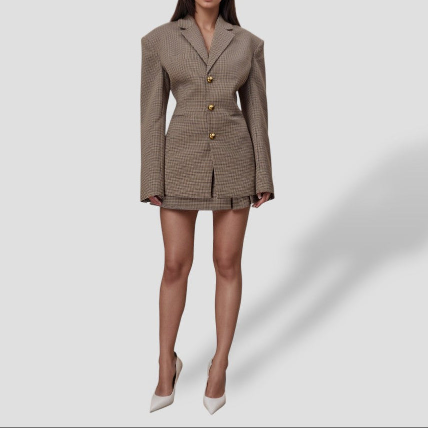 Mia | Elegant Vintage Checkered Womens Blazer 0