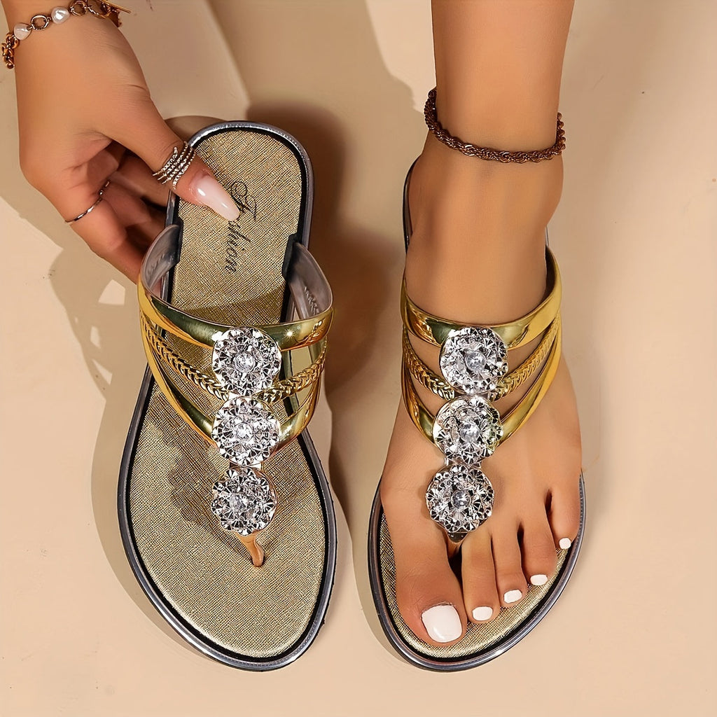Mia | Glamorous Rhinestone Metallic Thong Sandal 3