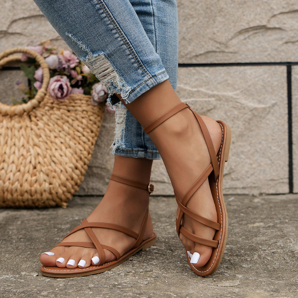 Mia | Minimalist Crossover Strap Flat Sandals 5