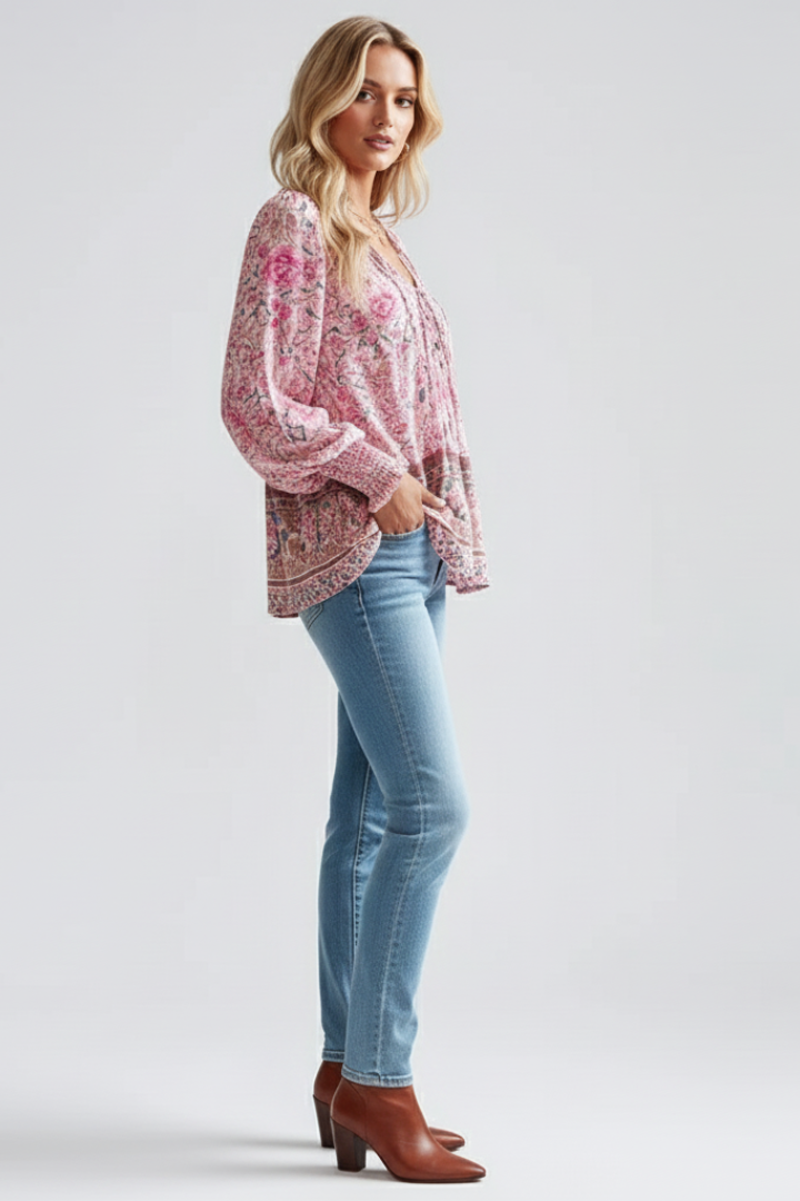 Mia | Relaxed Floral Tie-Neck Blouse 1