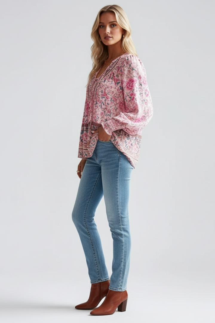 Mia | Relaxed Floral Tie-Neck Blouse 2