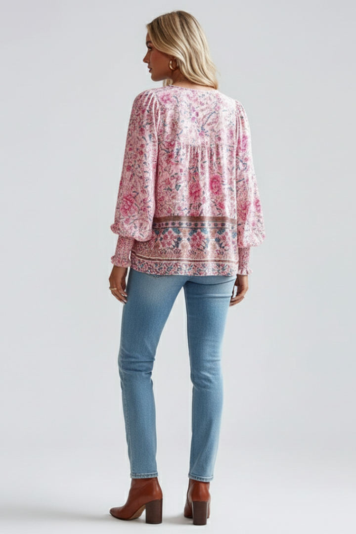 Mia | Relaxed Floral Tie-Neck Blouse 3
