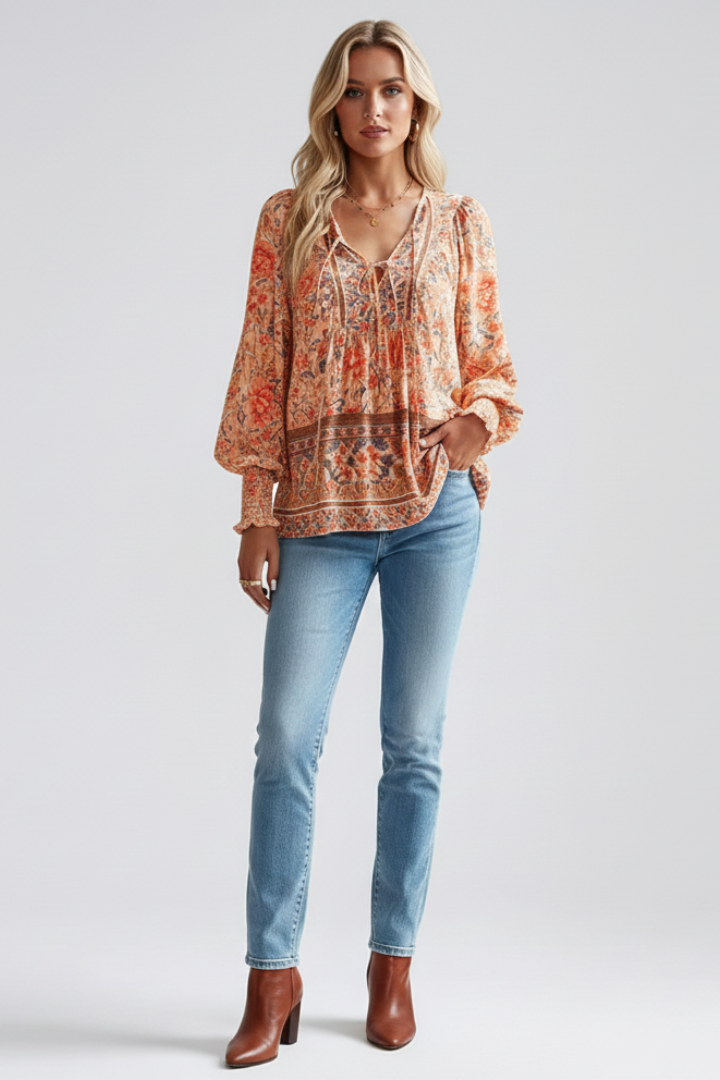 Mia | Relaxed Floral Tie-Neck Blouse 4