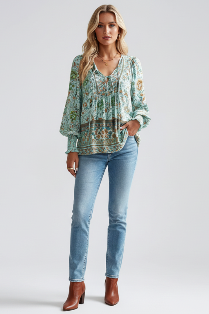 Mia | Relaxed Floral Tie-Neck Blouse 5