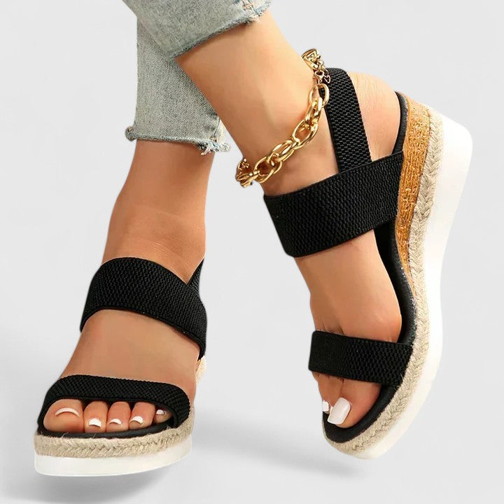 Mia | Stylish Elastic Knit Slingback Wedge Sandals 5