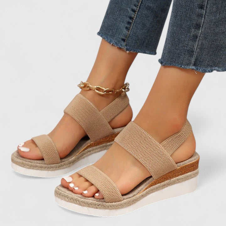 Mia | Stylish Elastic Knit Slingback Wedge Sandals 6
