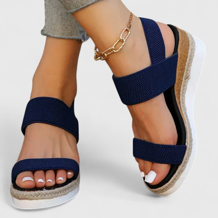 Mia | Stylish Elastic Knit Slingback Wedge Sandals 7