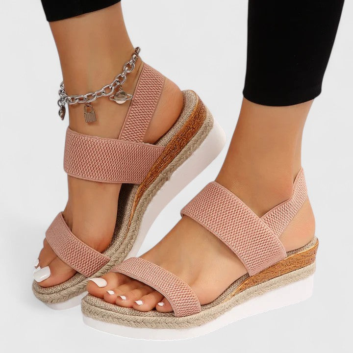 Mia | Stylish Elastic Knit Slingback Wedge Sandals 8
