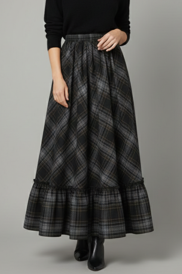 Mia | Stylish High Waist Plaid Long Skirt 0