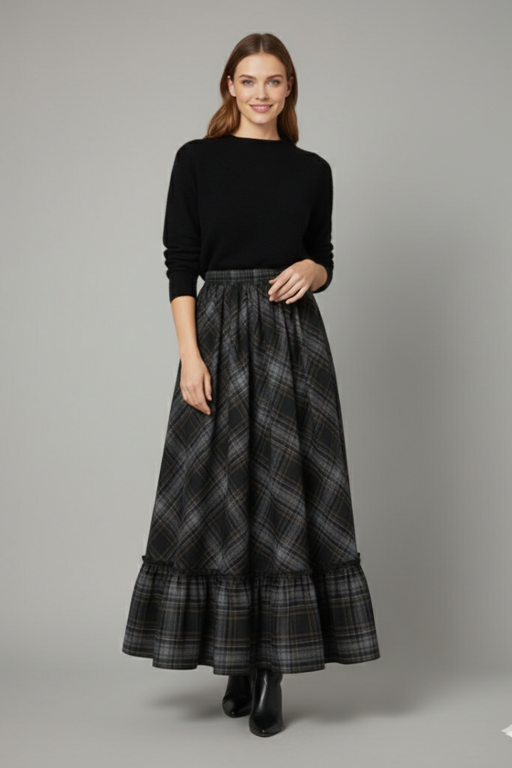 Mia | Stylish High Waist Plaid Long Skirt 1