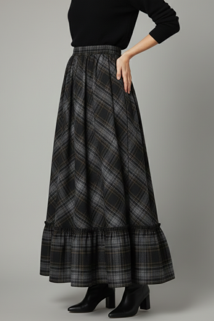 Mia | Stylish High Waist Plaid Long Skirt 2