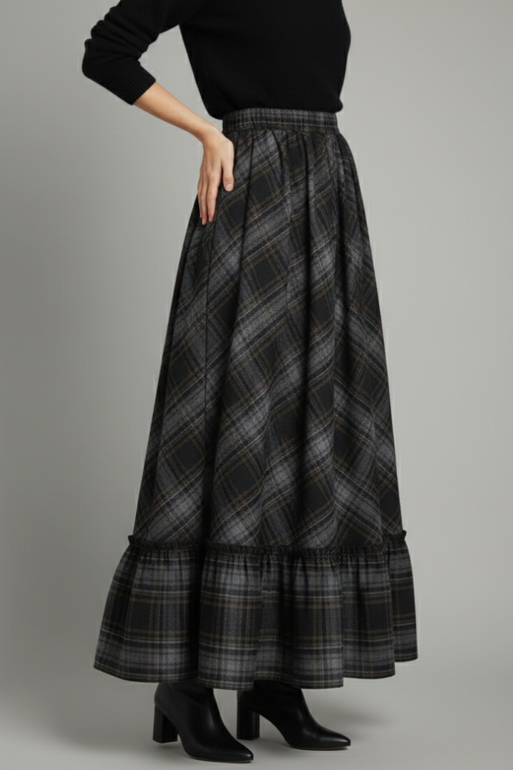 Mia | Stylish High Waist Plaid Long Skirt 4