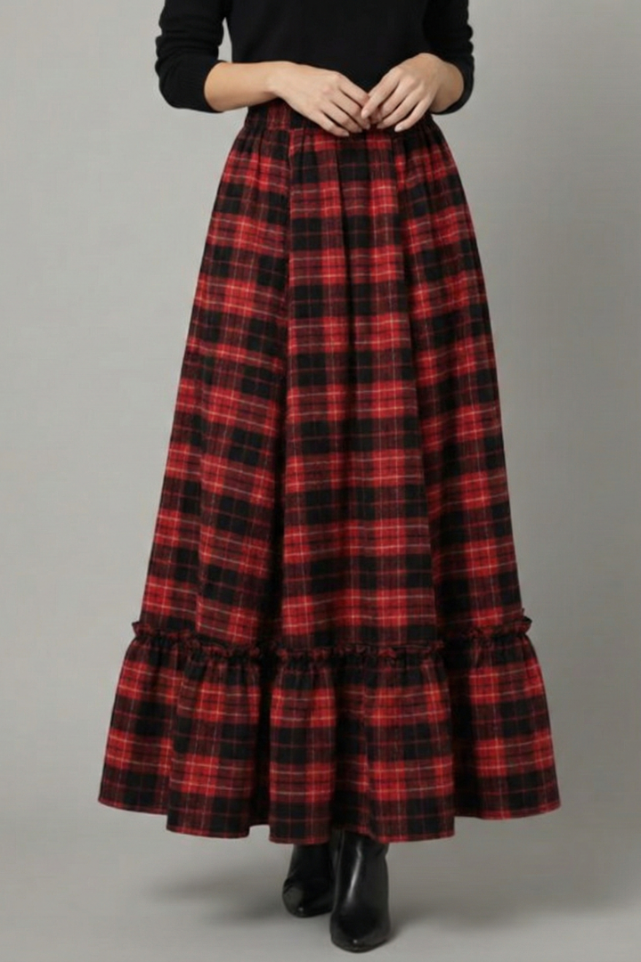 Mia | Stylish High Waist Plaid Long Skirt 5