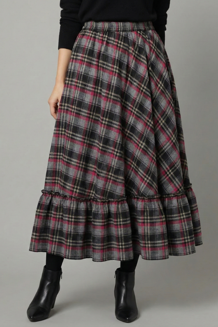 Mia | Stylish High Waist Plaid Long Skirt 6