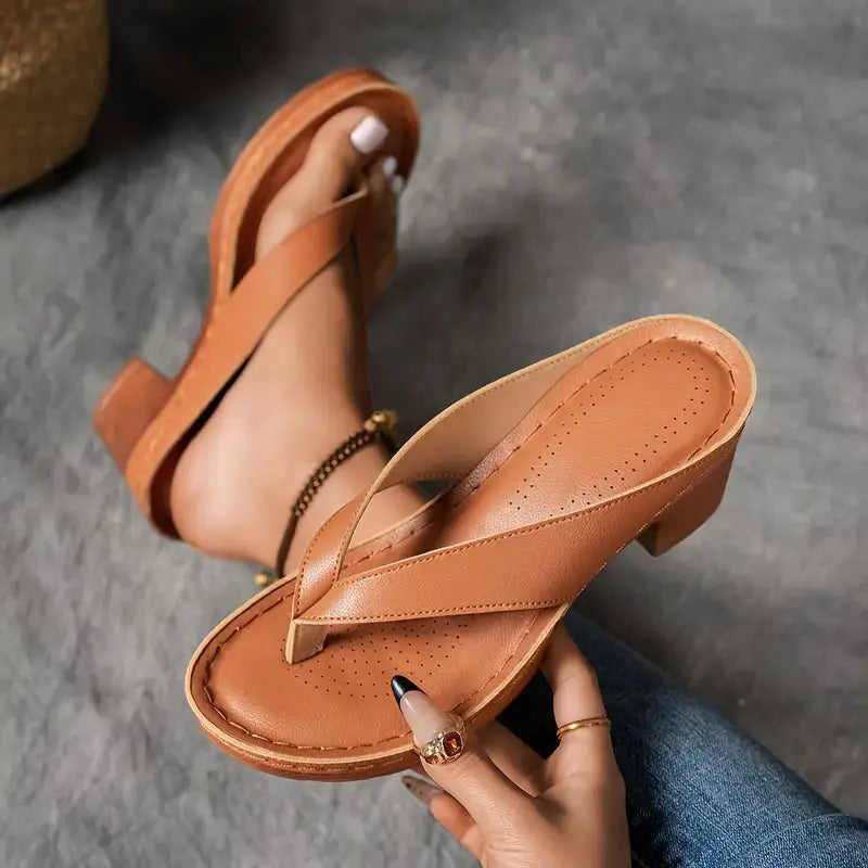 Mia | Stylish Metallic Thong Block Heel Sandals 2