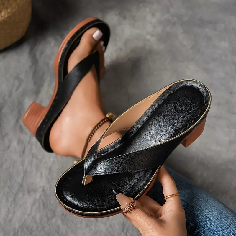 Mia | Stylish Metallic Thong Block Heel Sandals 4