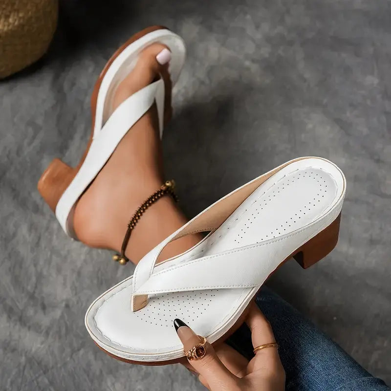 Mia | Stylish Metallic Thong Block Heel Sandals 5