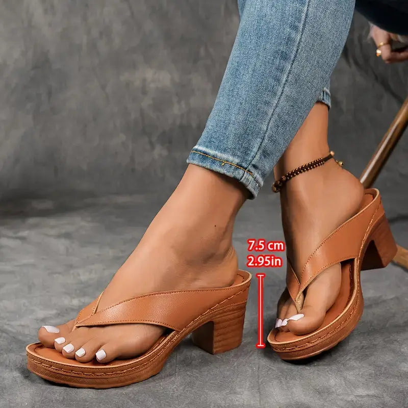 Mia | Stylish Metallic Thong Block Heel Sandals 6