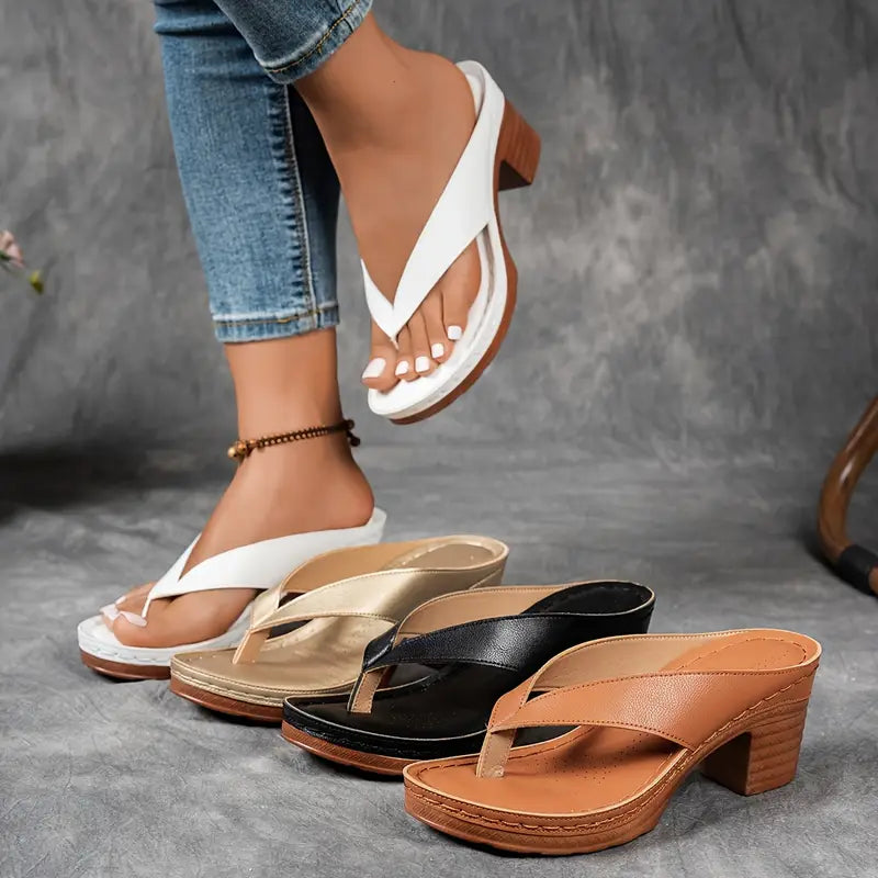 Mia | Stylish Metallic Thong Block Heel Sandals 8