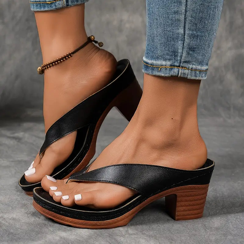 Mia | Stylish Metallic Thong Block Heel Sandals 9