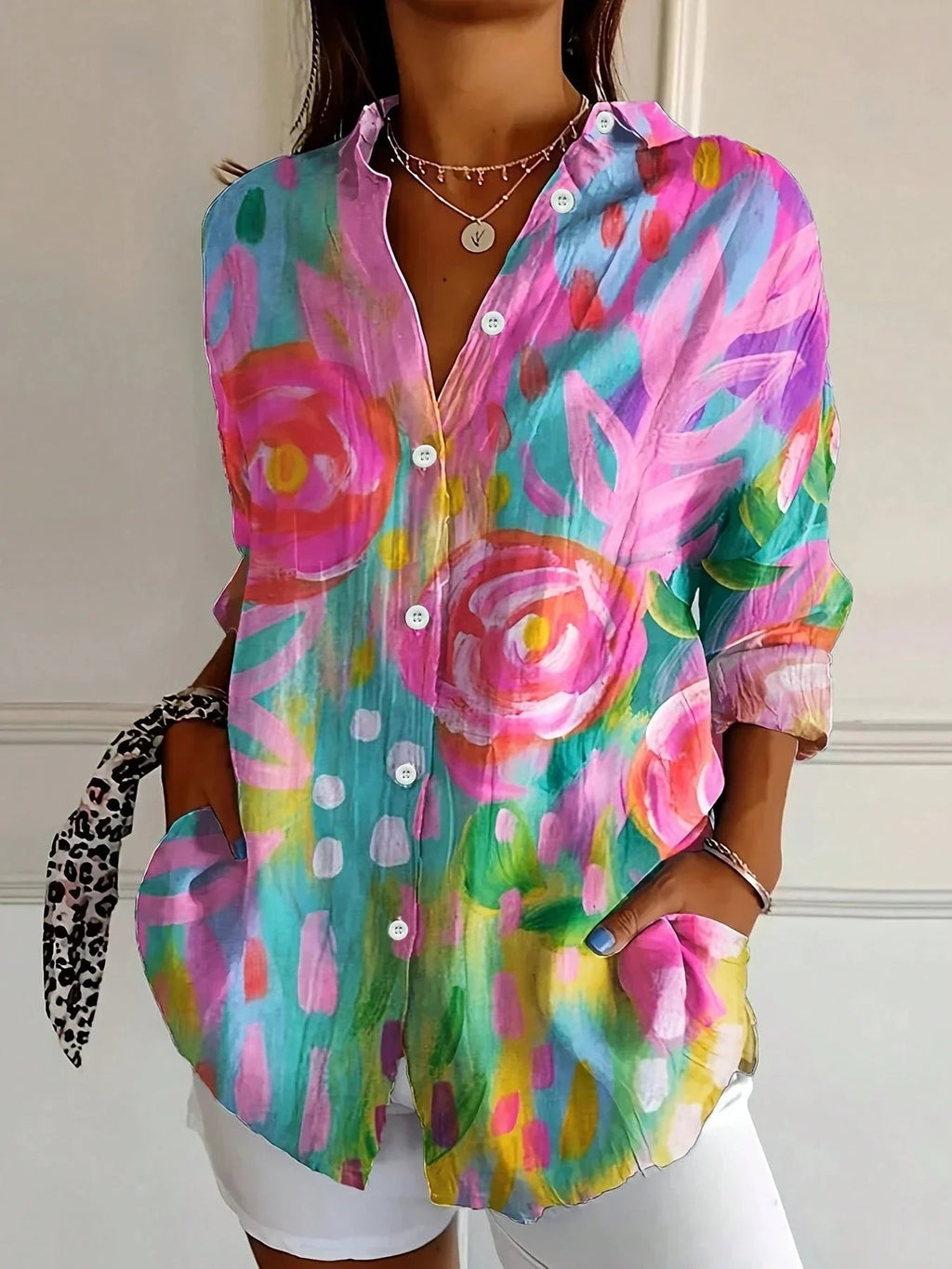 Mia | Vibrant Relaxed Floral Print Womens Top 0