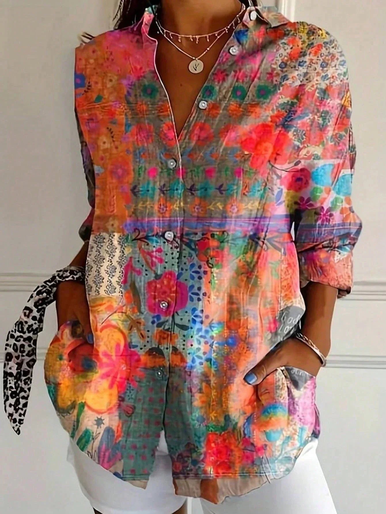 Mia | Vibrant Relaxed Floral Print Womens Top 1