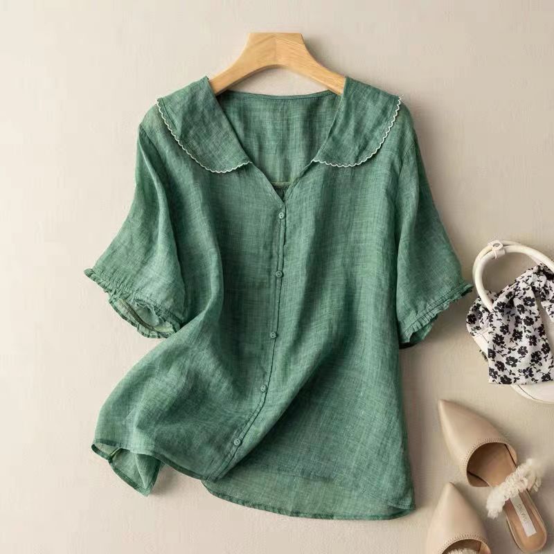 Mia | Vintage Relaxed Fit Scalloped Collar Blouse 0