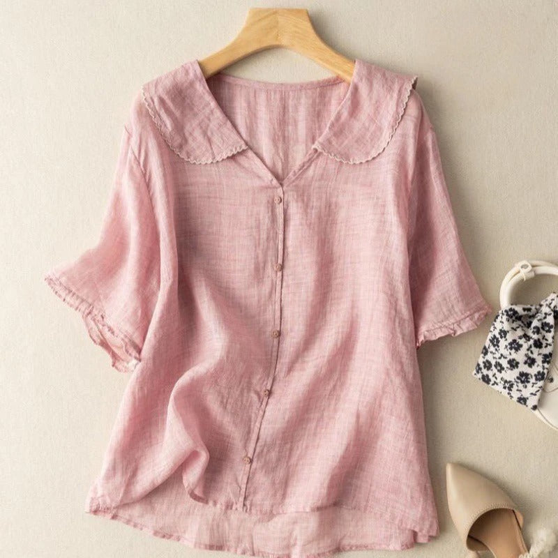 Mia | Vintage Relaxed Fit Scalloped Collar Blouse 3
