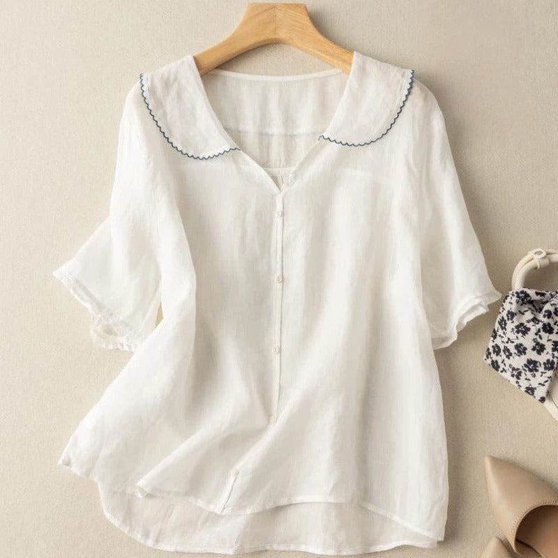 Mia | Vintage Relaxed Fit Scalloped Collar Blouse 4
